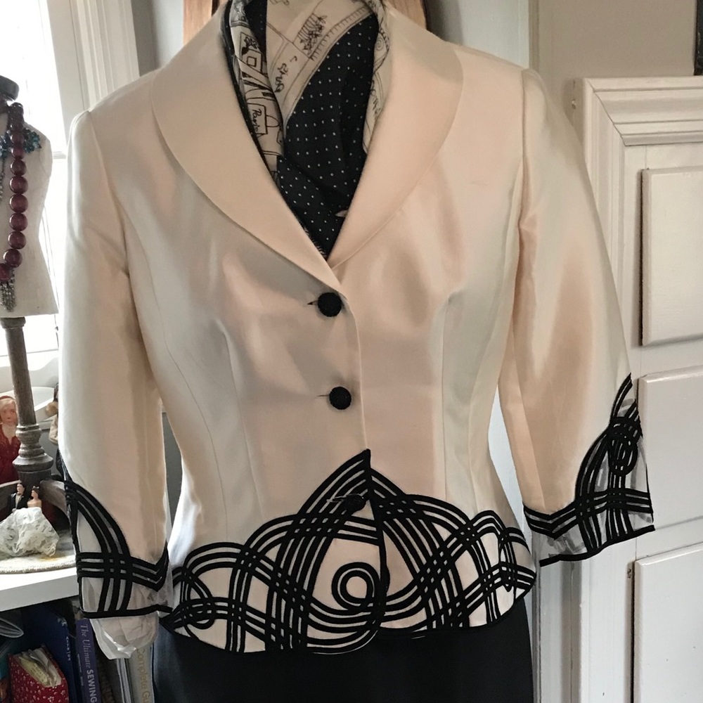 Two piece black & white suit